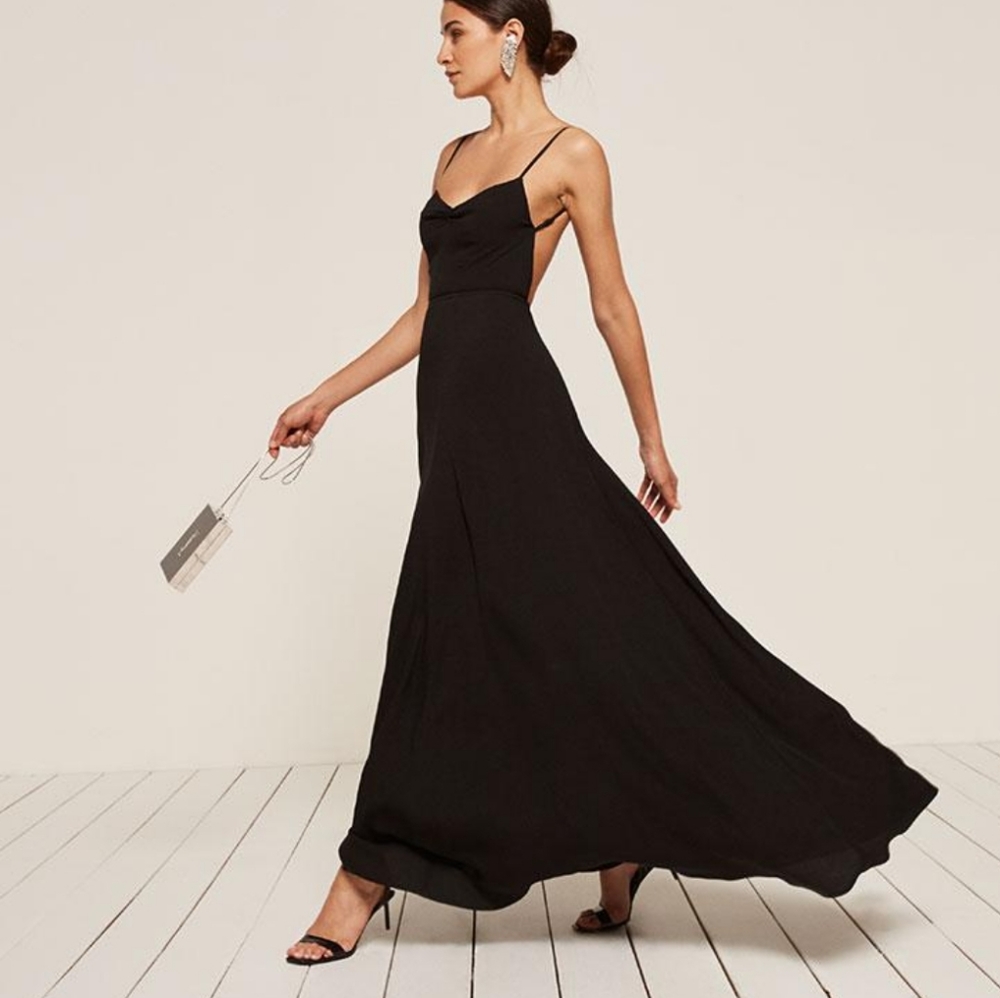 REFORMATION NWT Thistle Sexy Open Back Black Maxi Dress Size US 12